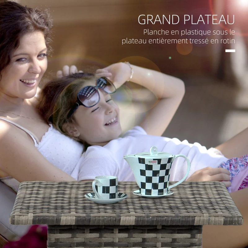 Outsunny Table d'appoint de jardin table basse carrée en résine tressée style cosy chic 50 x 50 x 47 cm noir