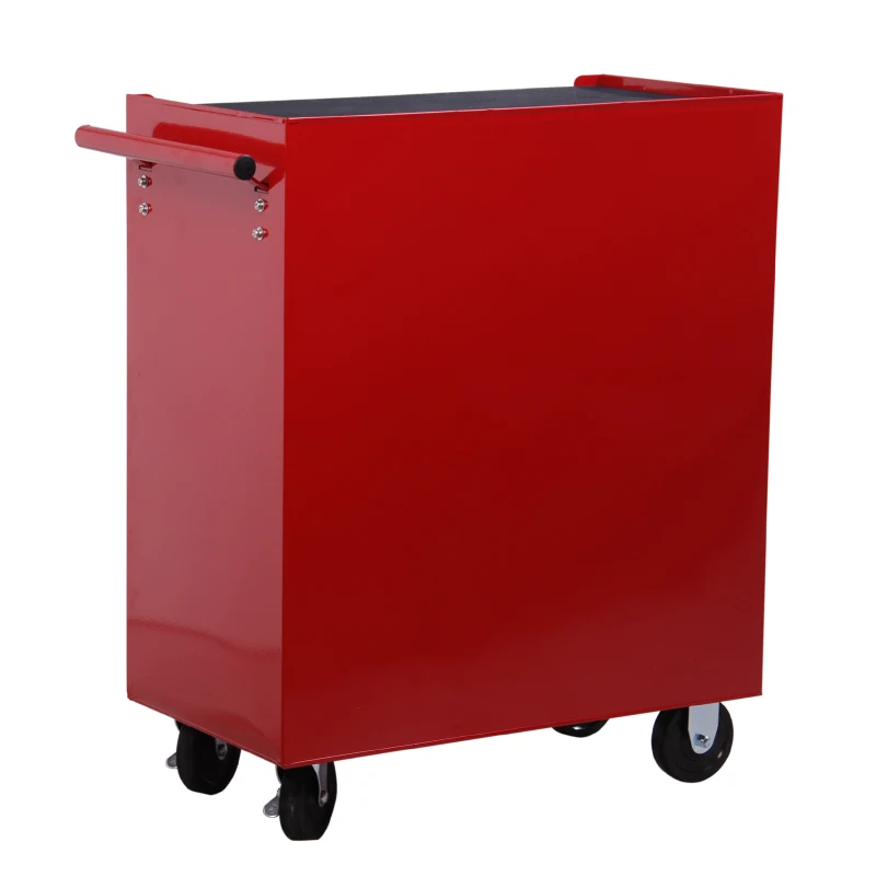 HOMCOM Carrello Porta Utensili con 5 Cassetti, Serratura, 2 Chiavi e Manubrio Parete Smontabile 2 Ruote con Freno in Lamiera d'Acciaio EVA Rosso 67,5x33x77cm