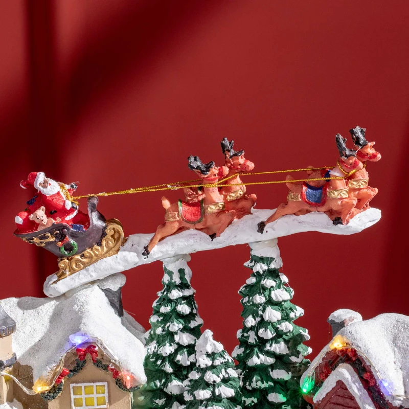 HOMCOM Weihnachtsdeko, Weihnachtsdorf, 13 bunte LEDs, bewegliche Schlittschuhläufer, 30 x 24,5 x 23cm