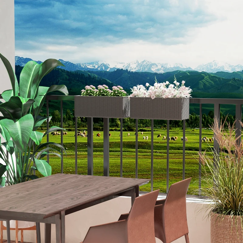 Outsunny Set of Two Rattan-Effect Planters - Grey