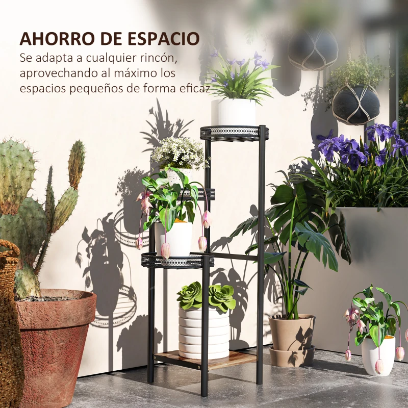 Outsunny Soporte para Plantas de 4 Niveles Soporte de Acero para Macetas Interior y Exterior 25x25x80 cm Negro