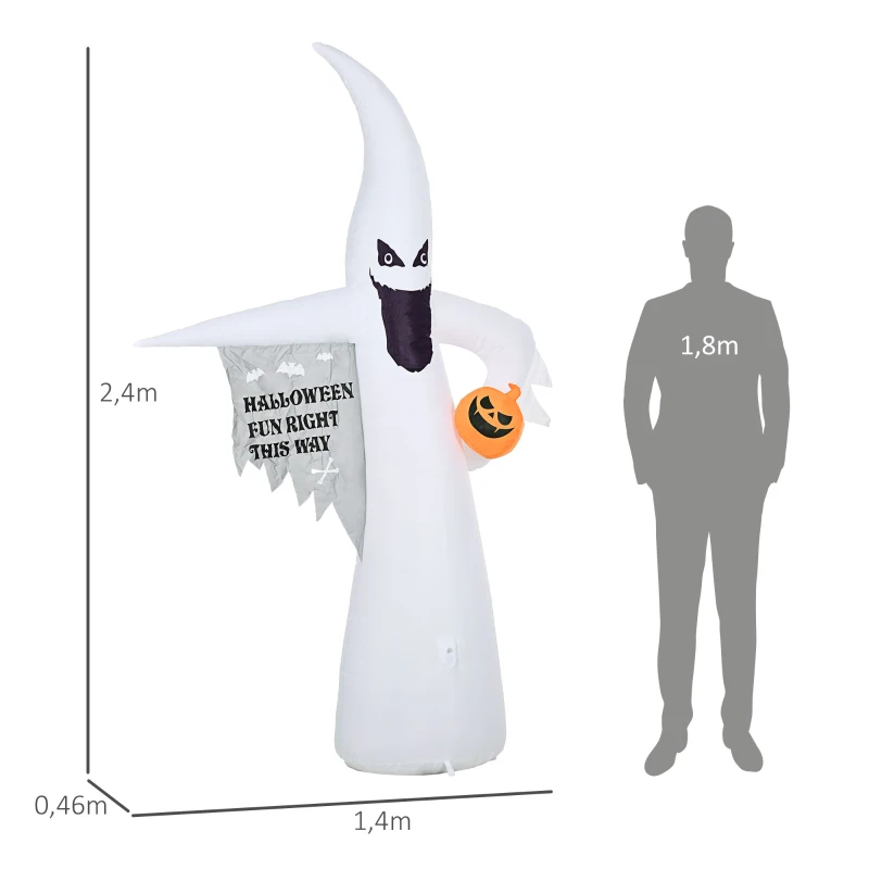 Outsunny Halloweendeko, Geisterkürbis mit Flammen, aufblasbar, LEDs, Innen & Außen, 140x46x240 cm