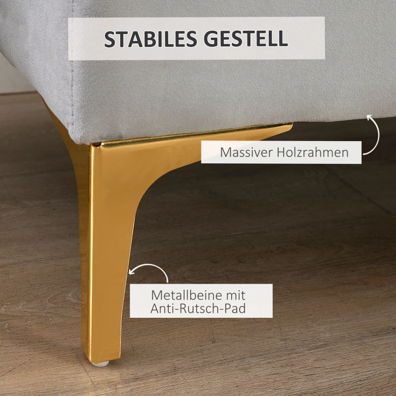 HOMCOM Sitzbank Bettbank Schuhbank mit erhöhten Beine Schlafzimmer Samt Hellgrau