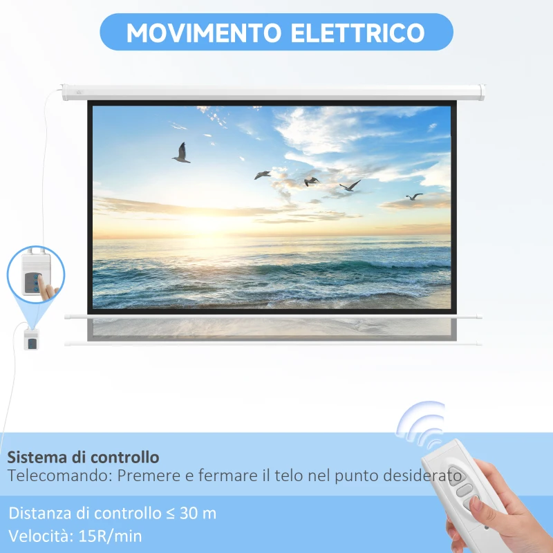 HOMCOM Telo per Proiettore 84" 16:9 Motorizzato con Telecomando, 215x8x140cm, Bianco