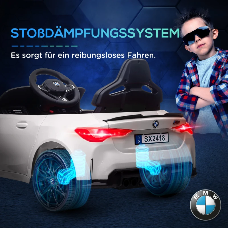 AIYAPLAY Elektro Kinderauto BMW M4, Sound & Licht, 3-5 km/h, inkl. Fernsteuerung, für 3-5 Jahre, Weiß(m-6)
