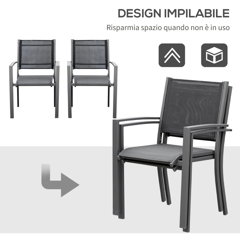Outsunny Set 2 Sedie da Giardino in Texteline Traspirante e Struttura in Ferro Nero 64 x 58 x 87cm