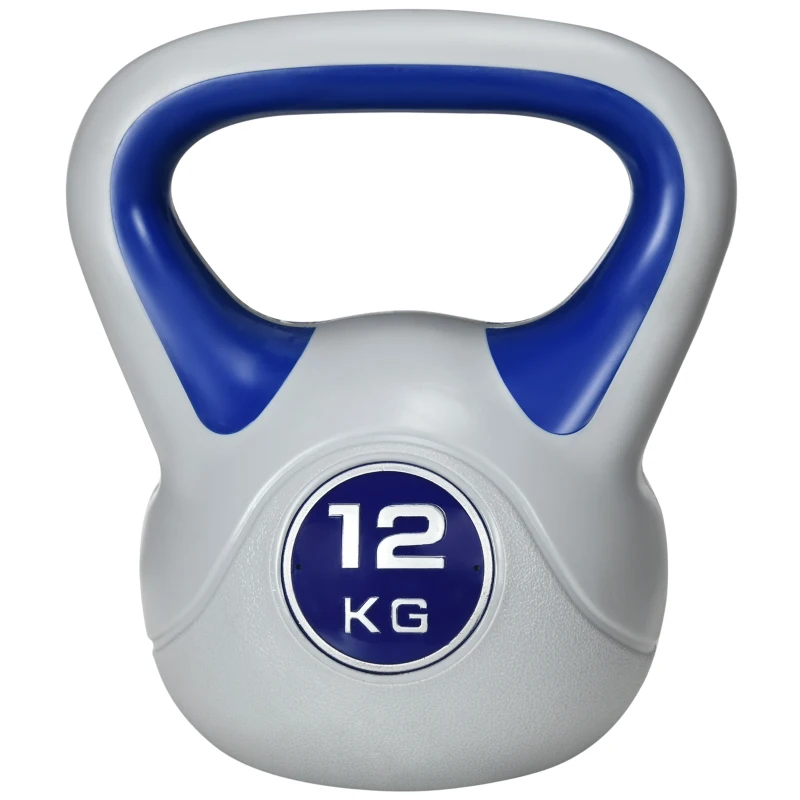 SPORTNOW Kugelhantel, Kettlebell, 12 kg, flache Unterseite, großer Griff, Kunststoffmantel, blau, 24 x 17 x 28 cm