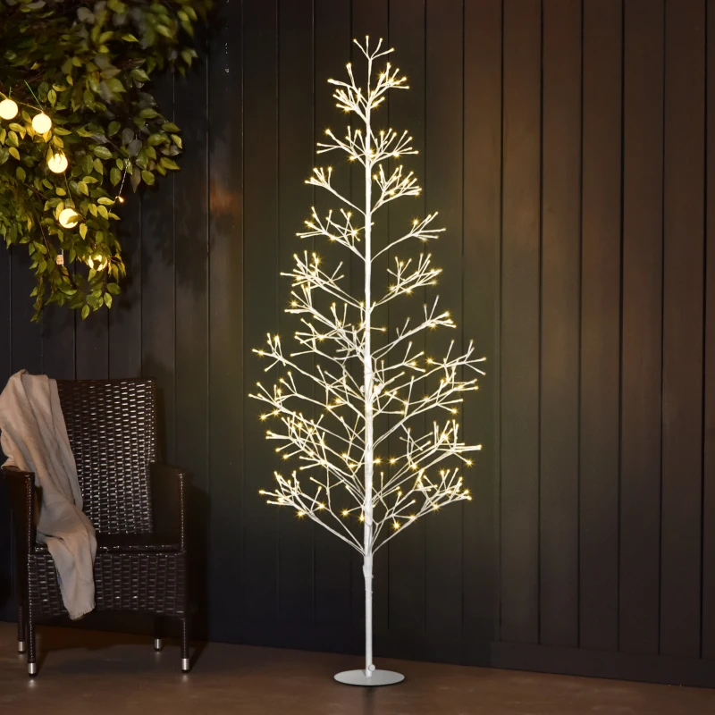 HOMCOM Albero di Natale Artificiale con 384 Luci LED Bianche e Rami Pieghevoli, in PP e Acciaio, Ø20x180 cm, Bianco