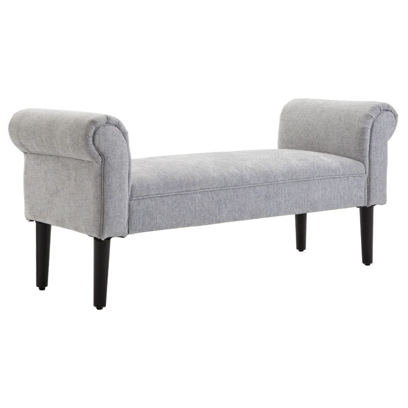 HOMCOM Bed End Bench, Window Seat, Linen Chaise Lounge Sofa with Arm and Wooden Legs for Bedroom, Living Room, Grey