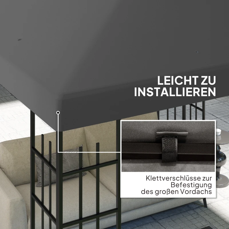 Outsunny 3 x 3 m Ersatzplane für Pavillon, Plane für Garten-Pavillon, mit Wasserablauföffnungen, UPF30+, Dunkelgrau