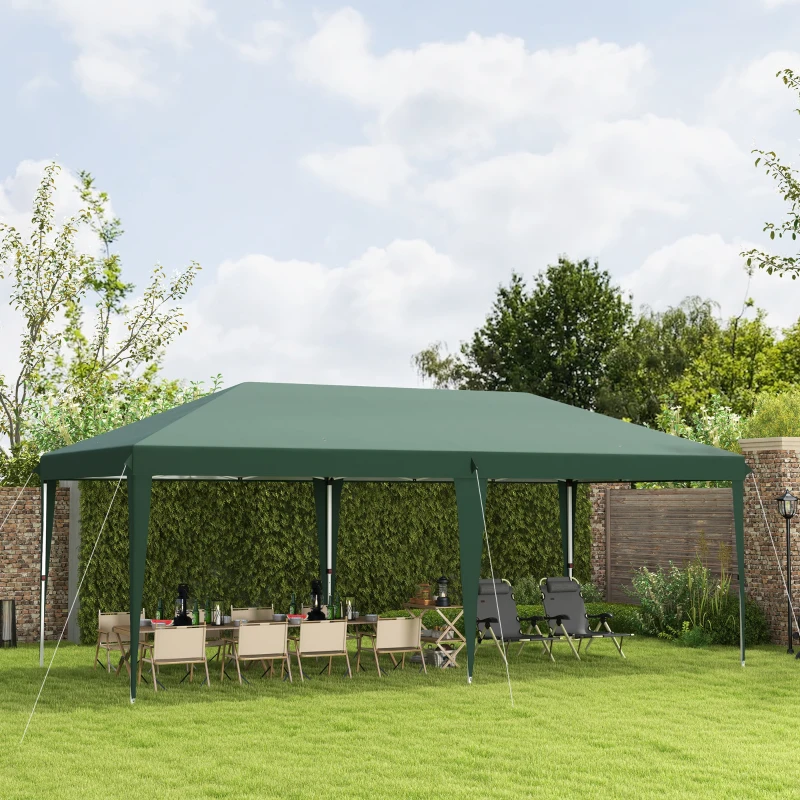 Outsunny Pop Up Gazebo 3 x 6m, Foldable Canopy Tent, Height Adjustable Wedding Awning Canopy w/ Carrying Bag, Green
