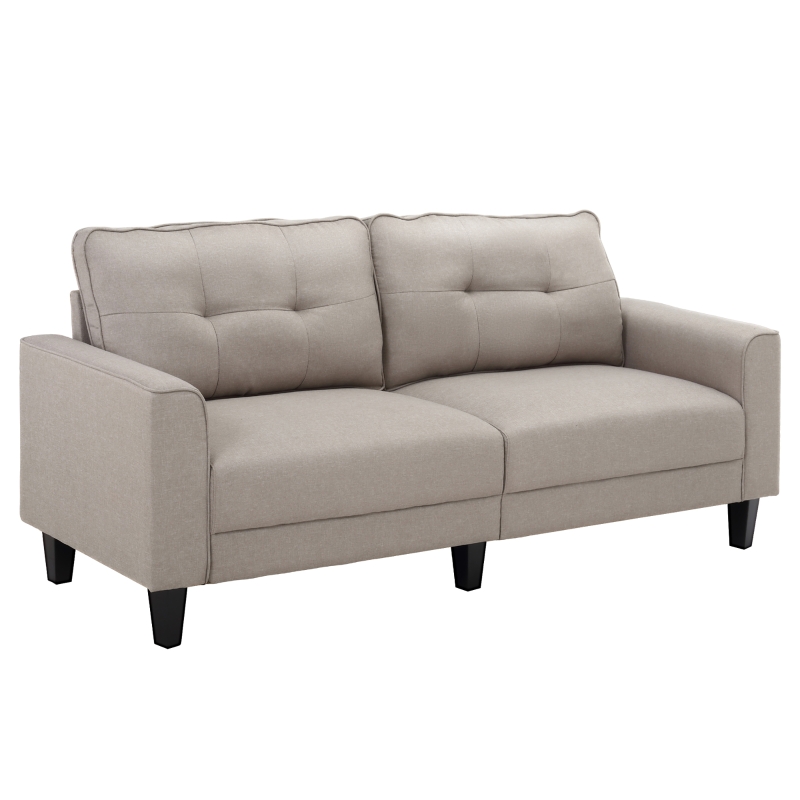 HOMCOM Relaxsessel Polstersessel Loveseat Stoffsofa mittelalterlicher Stil Wohnzimmer Schlafzimmer Leinen-Touch Gummiholz Beige  202 x 72 x 91 cm