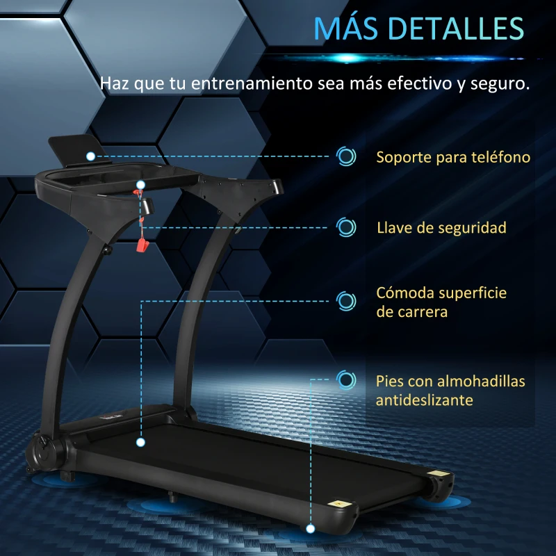 HOMCOM Cinta de Correr y Andar Plegable con 12 Programas Velocidad hasta 14 km/h Pantalla LED Pulsómetro Superficie Grande 122x41 cm y Ruedas de Transporte 153x77x124 cm Negro