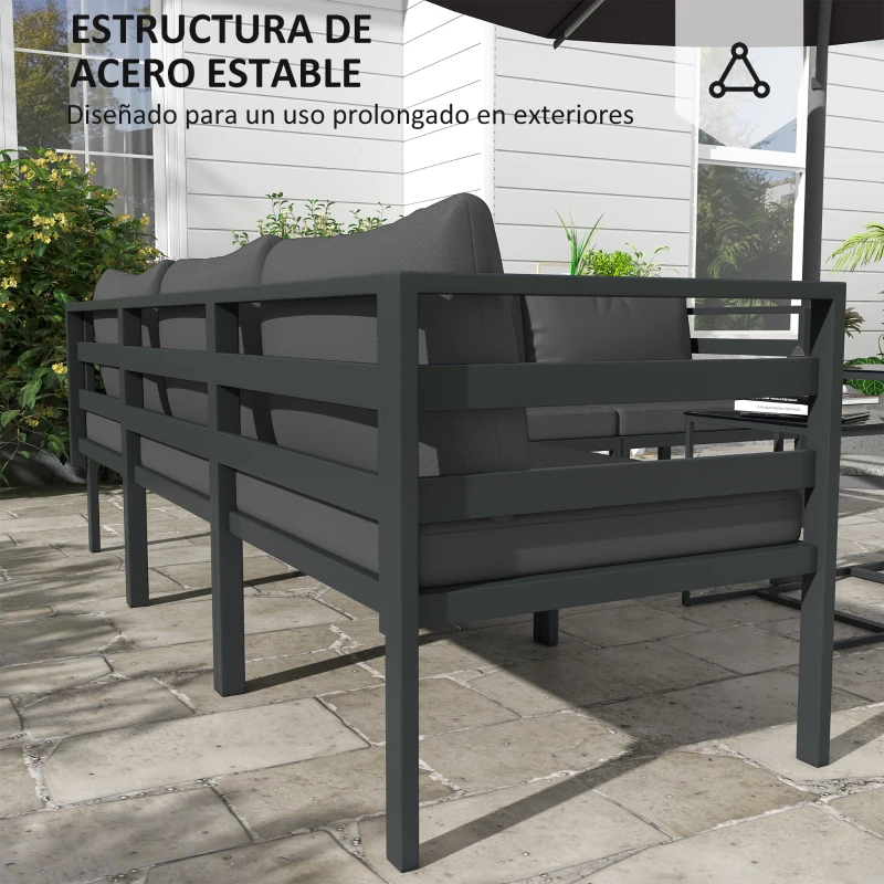 Outsunny Conjunto de Muebles de Jardín 7 Piezas Incluye Sofá de 5 Módulos con Cojines y 2 Mesas de Centro para Terraza Patio Gris