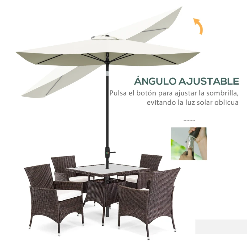 Outsunny Parasol de Terraza Exterior 3x2 m con Ángulo Ajustable Mástil de Aluminio y Protección UV 50+ Beige