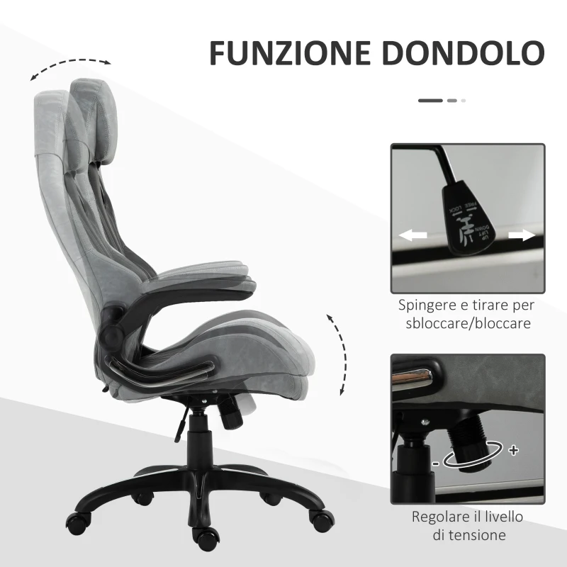 Vinsetto Sedia da Ufficio Poltrona Gaming, Ergonomica con Schienale Alto, Girevole e Altezza Regolabile, Nero e Grigio