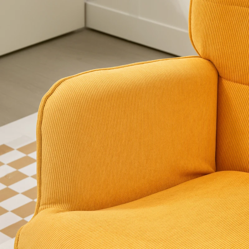 HOMCOM Akzentsessel mit Hocker, Relaxsessel in Cord-Optik, Armlehnstuhl mit Holzbeinen, für Wohnzimmer, Orange(m-9)