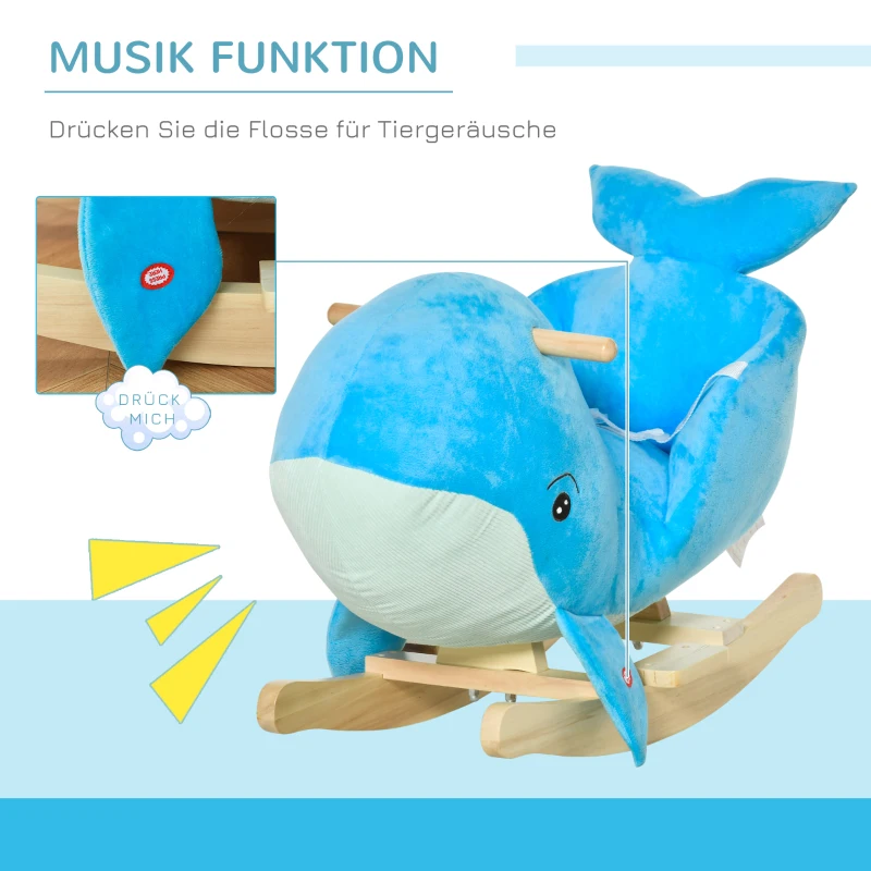 HOMCOM Schaukeltier Schaukelpferd Kinder Schaukel Blau 60 x 33 x 50 cm