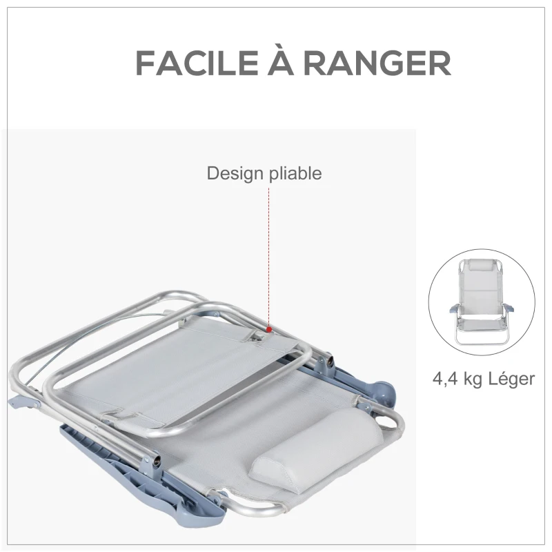 Outsunny Lot de 2 chaises de jardin pliantes chaise de pêche portable chaise de camping appui-tête dossier inclinable à 6 niveaux