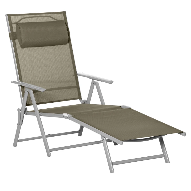 Outsunny Sonnenliege Strandliege Gartenliege Relaxliege klappbar mit Kissen Strand Metall+Stoff Khaki 137 x 63,5 x 100,5 cm