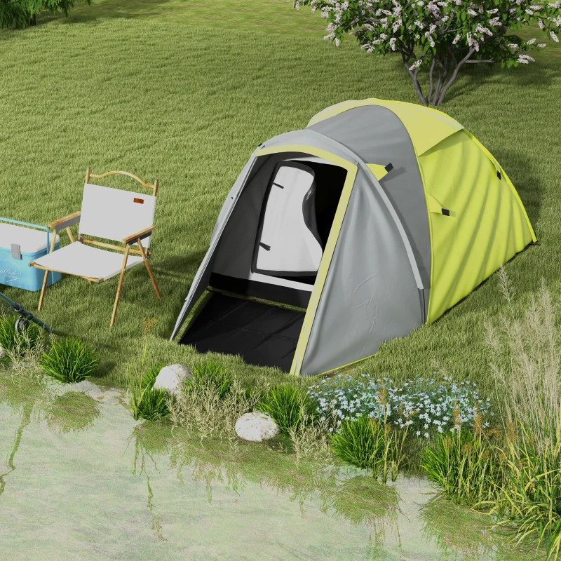 Outsunny Two-Man Dome Tent, with Front Porch and Accessories - Yellow/Grey