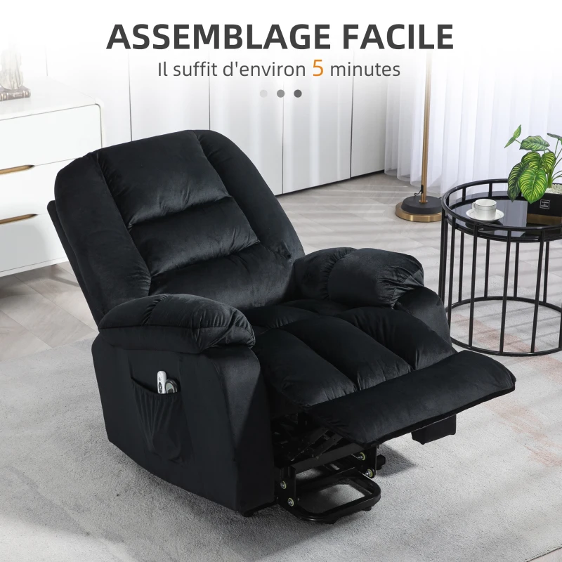 HOMCOM Fauteuil releveur électrique fauteuil de relaxation inclinable 8 points de massage vibrants 85 x 94 x 107 cm noir(m-8)