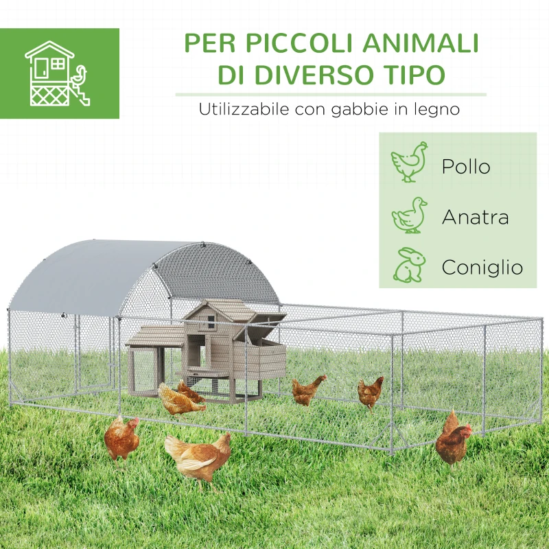 PawHut Recinto per Galline da Esterno in Acciaio con Telo di Copertura in PE Anti-UV, 570x280cm