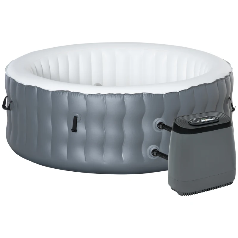 Outsunny Spa Gonflable Rond - 930 litres 108 Jets de Massage - 4 Personnes avec bâche, 2 Cartouches filtrantes - Liner PVC Blanc Gris