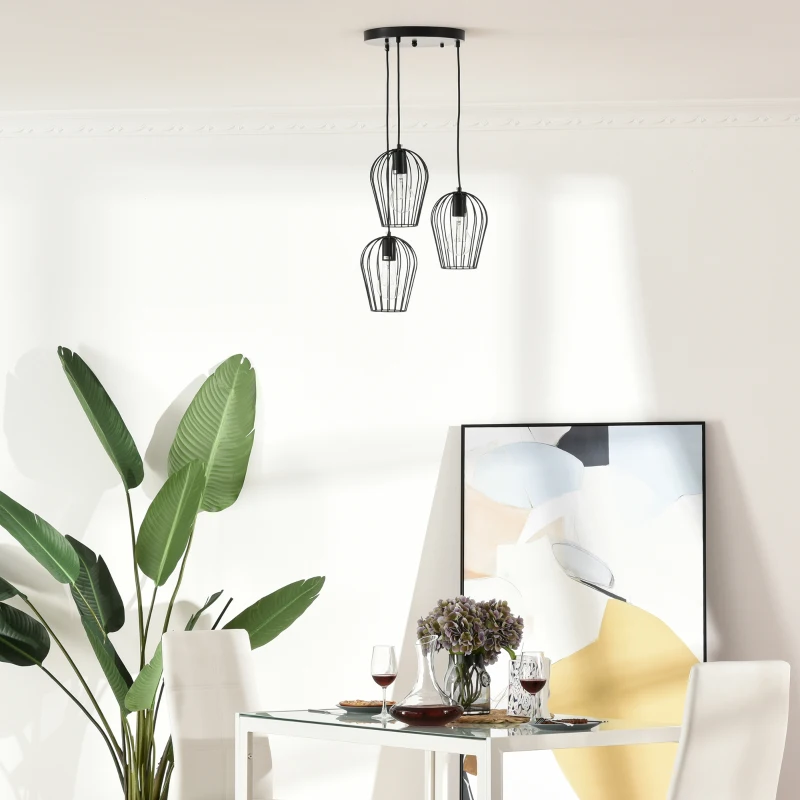 HOMCOM Pendelleuchte Hängeleuchte, moderne, geometrische Hängelampen, Kronleuchter, Metall, Schwarz Ø38 x 133H cm