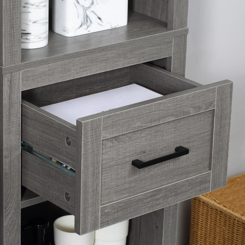 kleankin Columna de Baño Armario Alto con 1 Cajón y Estantes Abiertos Mueble Auxiliar de Almacenaje 42x30x170 cm Gris