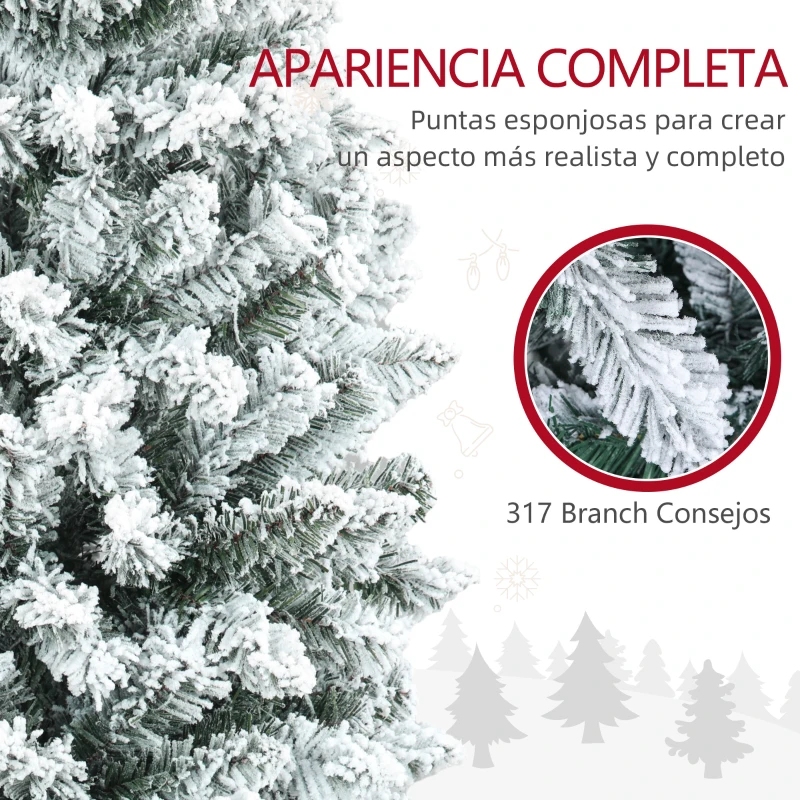 HOMCOM Árbol de Navidad Artificial Nevado 150 cm con 317 Ramas y Soporte de Metal Árbol de Navideño para Salón Interior Verde