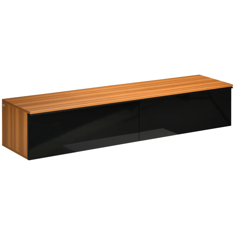 HOMCOM Mobile TV con Design Lucido a Parete e Credenze Chiuse, in Truciolato, 160x35x30 cm, Marrone e Nero