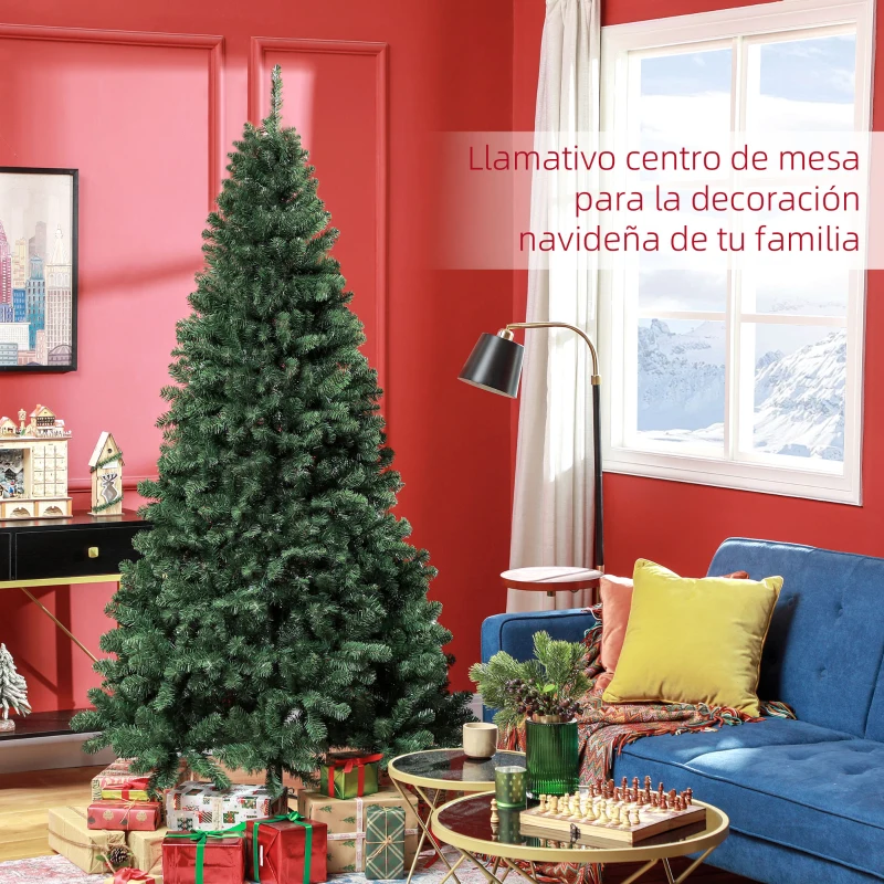 HOMCOM Árbol de Navidad Artificial 213 cm con 1064 Ramas de Alambre de Memoria y Base Plegable Árbol de Navideño Verde