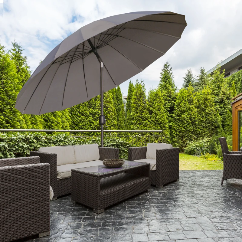 Outsunny 2.5m Shanghai Garden Parasol Umbrella with Crank & Tilt, Adjustable Outdoor Sun Shade, Grey