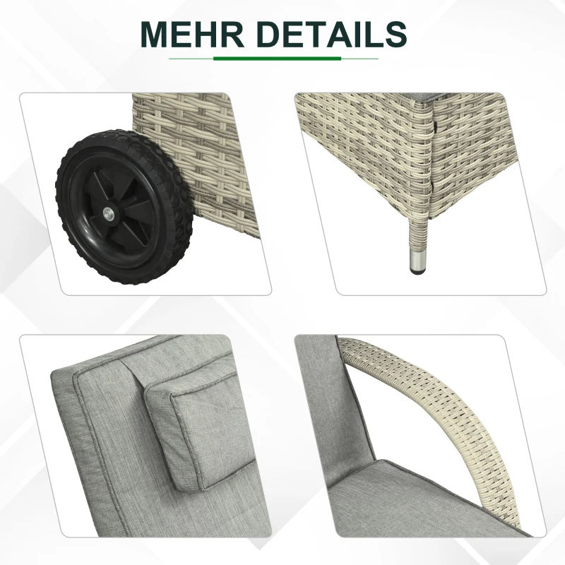 Outsunny Sonnenliege Gartenliege Tisch 3er-Set Gartenmöbel, Polyrattan+Metall Grau