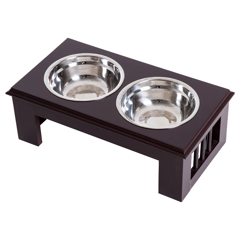 PawHut Erhöhter Hundenapf Futternapf mit 2 Näpfe Wassernapf 2 x 900ml Edelstahlnäpfen Fressnapf Futterstation Hundenäpfe für kleine Hunde Katzen Espresso