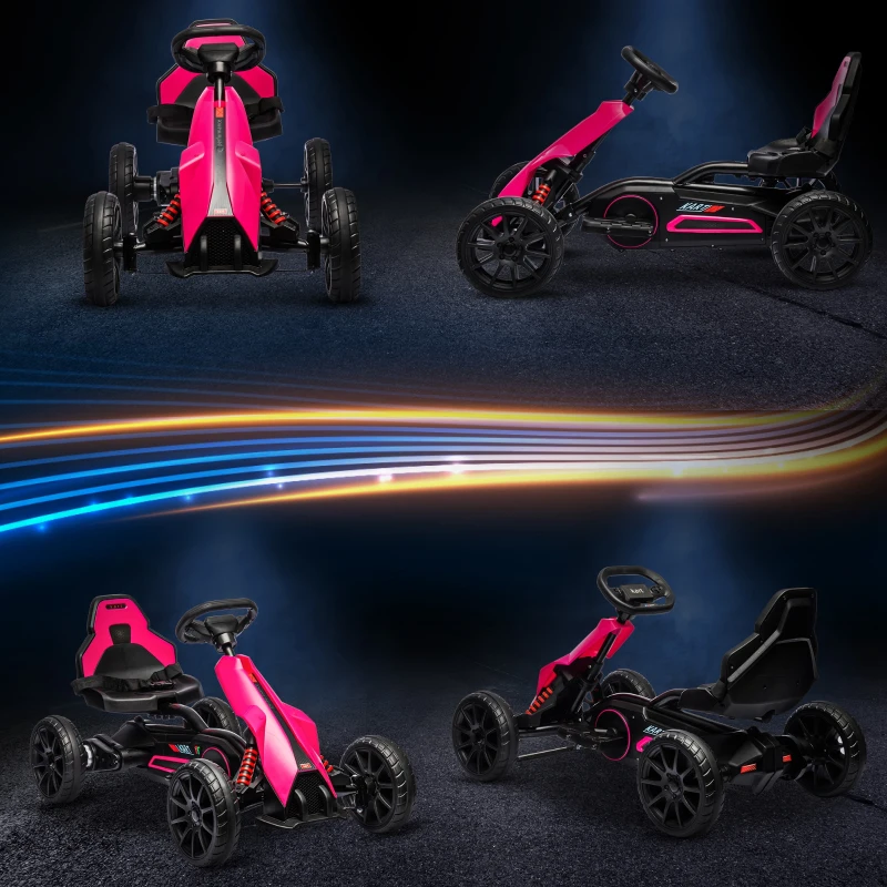 HOMCOM 12V Electric Go-Kart for Kids, Ride-On Racing Go-Kart, with Forward and Reversing Functions, for Ages 3-8 Years - Pink
