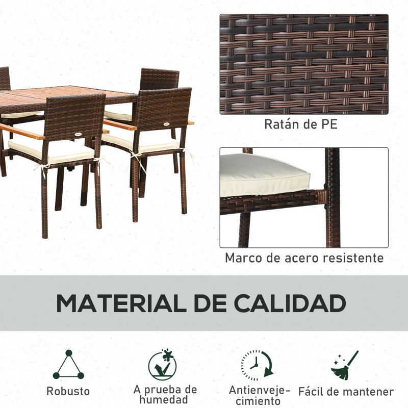 Outsunny Conjunto de Ratán Sintético para Jardín Juego de Mesa y 6 Sillas para Exterior 150x90x74cm y 50x55x88cm Marrón
