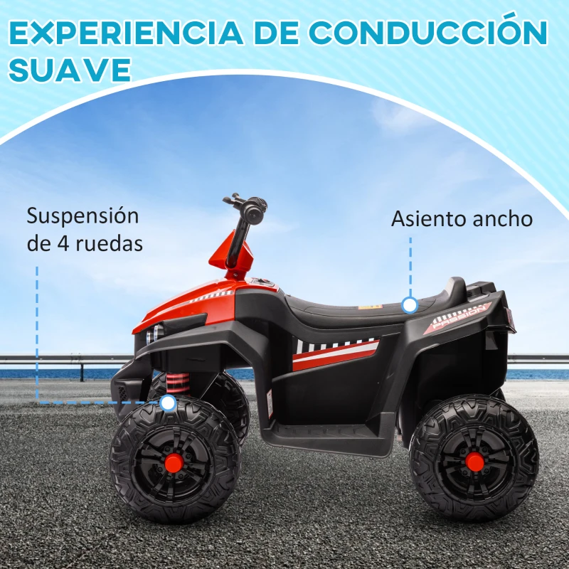 AIYAPLAY Quad Eléctrico para Niños de +3 Años con Batería 12V Faros Música Avance y Retroceso Carga 30 kg Rojo
