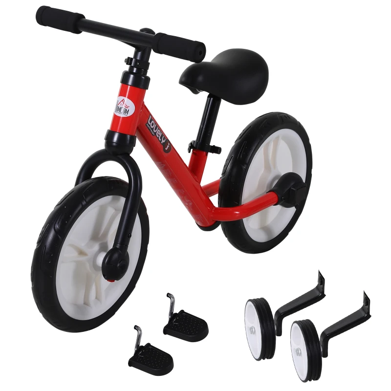 HOMCOM 11 Inch Kids Balance Bike Training Pedal Bicycle W/ Removable Stabilizers EVA Tyres Adjustable Seat Height 2 to 5 Years Gift for Boys Girls Red