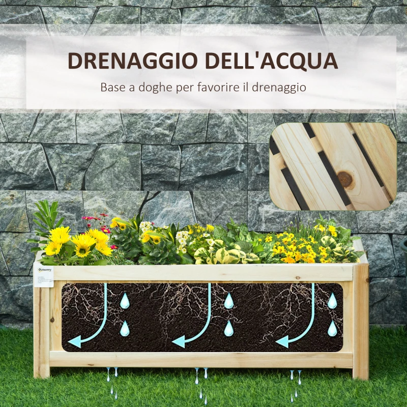 Outsunny Fioriera in Legno Pieghevole da Esterno con Base Drenante, 70x30x25cm