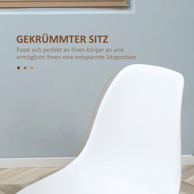 HOMCOM Esszimmerstuhl 4er-Set, Metallbeine in Holzoptik, rutschfeste Füße, bis 120 kg, Weiß/Holzdekor