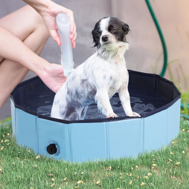 PawHut Dog Padding Pool, Foldable Dog Pool, Leakproof & Hard Plastic, Portable Pet Bathtub with Non-Slip Base & Drainage Hole, for Indoors, Outdoors, Garden, Patio, 80 x 20 cm, Blue