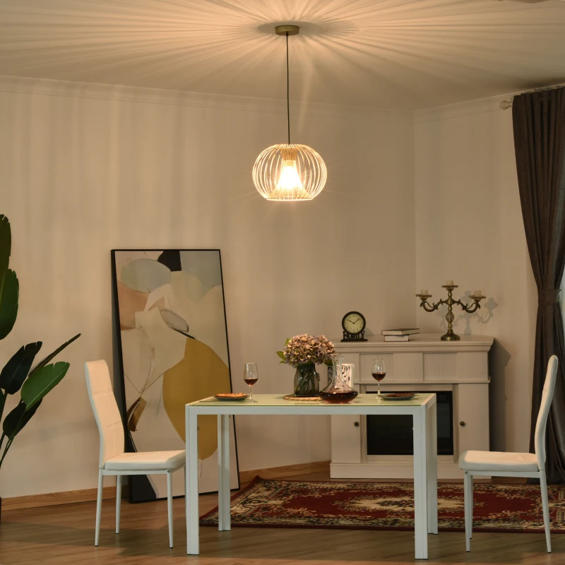 HOMCOM Lampada a Sospensione Altezza Regolabile, Illuminazione Moderna Soggiorno, Cucina, Camera da Letto, Colore Oro