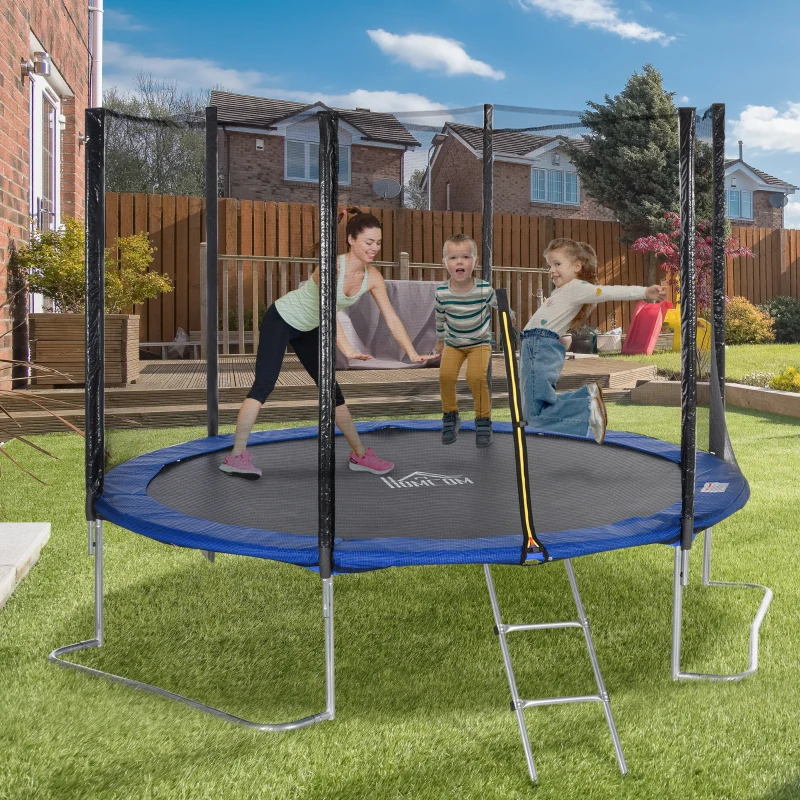 HOMCOM Trampolin Ø345 cm Gartentrampolin mit Sicherheitsnetz Randabdeckung gepolstert Stahl Schwarz+Blau bis 100 kg