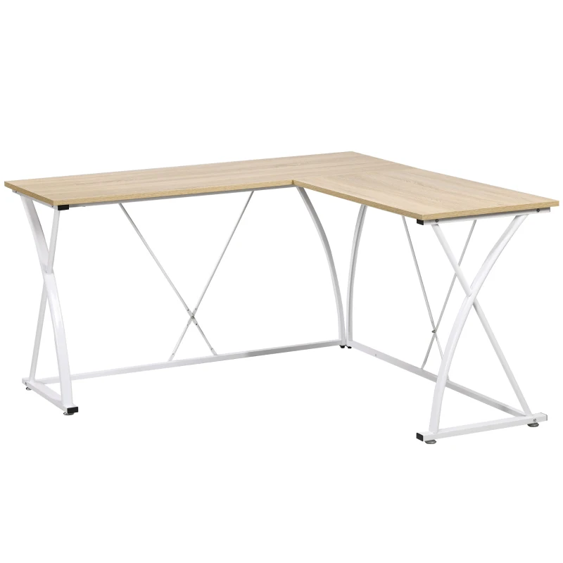 Vinsetto Escritorio en Forma de L Mesa para Oficina Mesa Esquinera con Marco de Metal para Estudio 142x142x76 cm Roble y Blanco