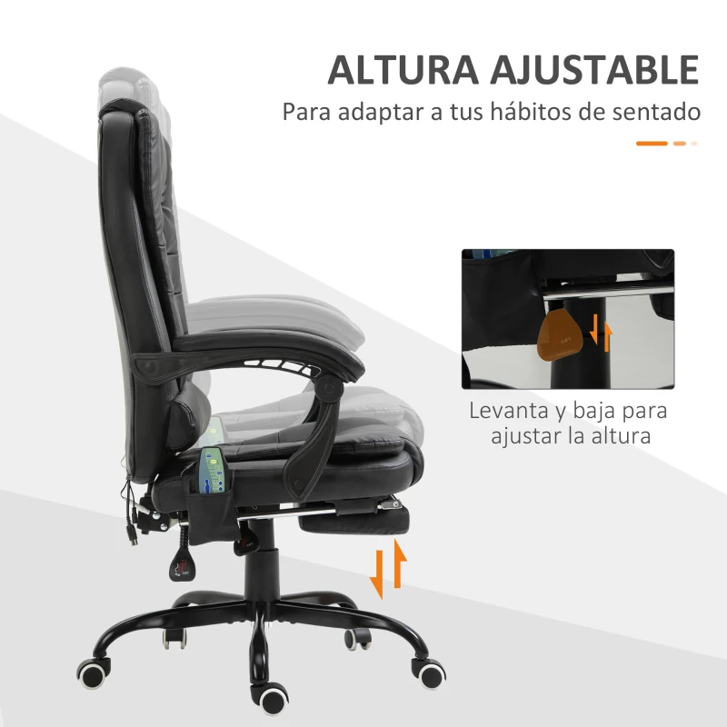 Vinsetto Silla de Oficina con 7 Puntos de Masaje con Reposapiés Retráctil Altura Ajustable Control Remoto y Tejido de PU Negro(m-6)