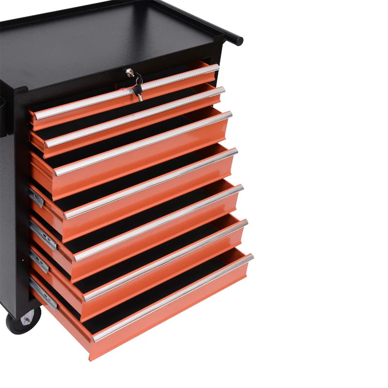 HOMCOM Carro Caja de Herramientas Taller Movil 7 Cajones 1 Cerradura 2 llaves 4 Ruedas