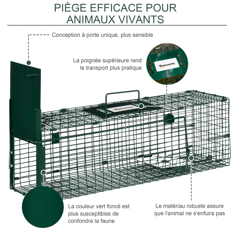 Outsunny Cage attrape animaux nuisibles 1 entrée dim. 60 x 18 x 20 cm vert foncé