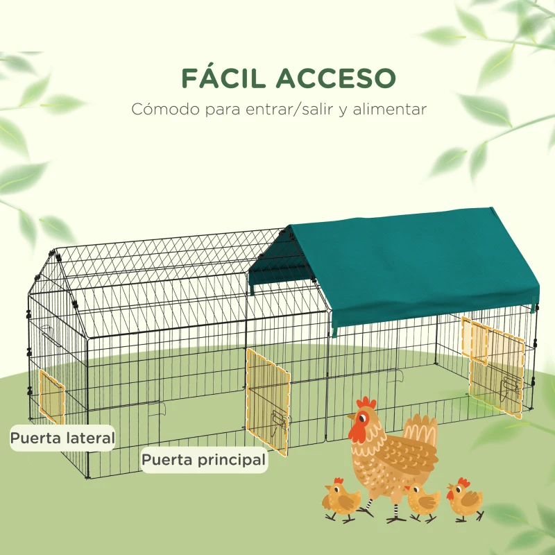 PawHut Jaula para Animales Pequeños de Acero con Puertas y Tela Superior para Conejos Chinchillas Gallinas 185x75x75 cm Verde